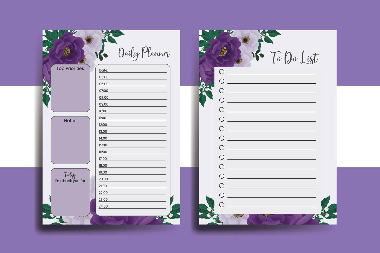 Planner To Do List Purple Peony Flower Design Template vector