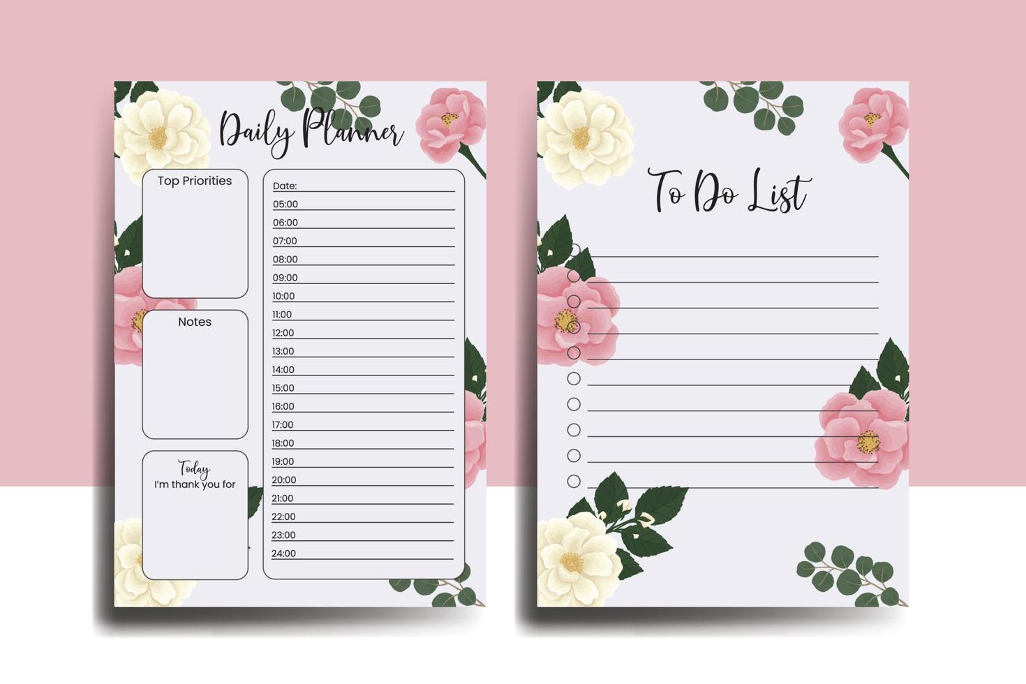 Planner To Do List Pink Mini Rose Flower Design Template vector