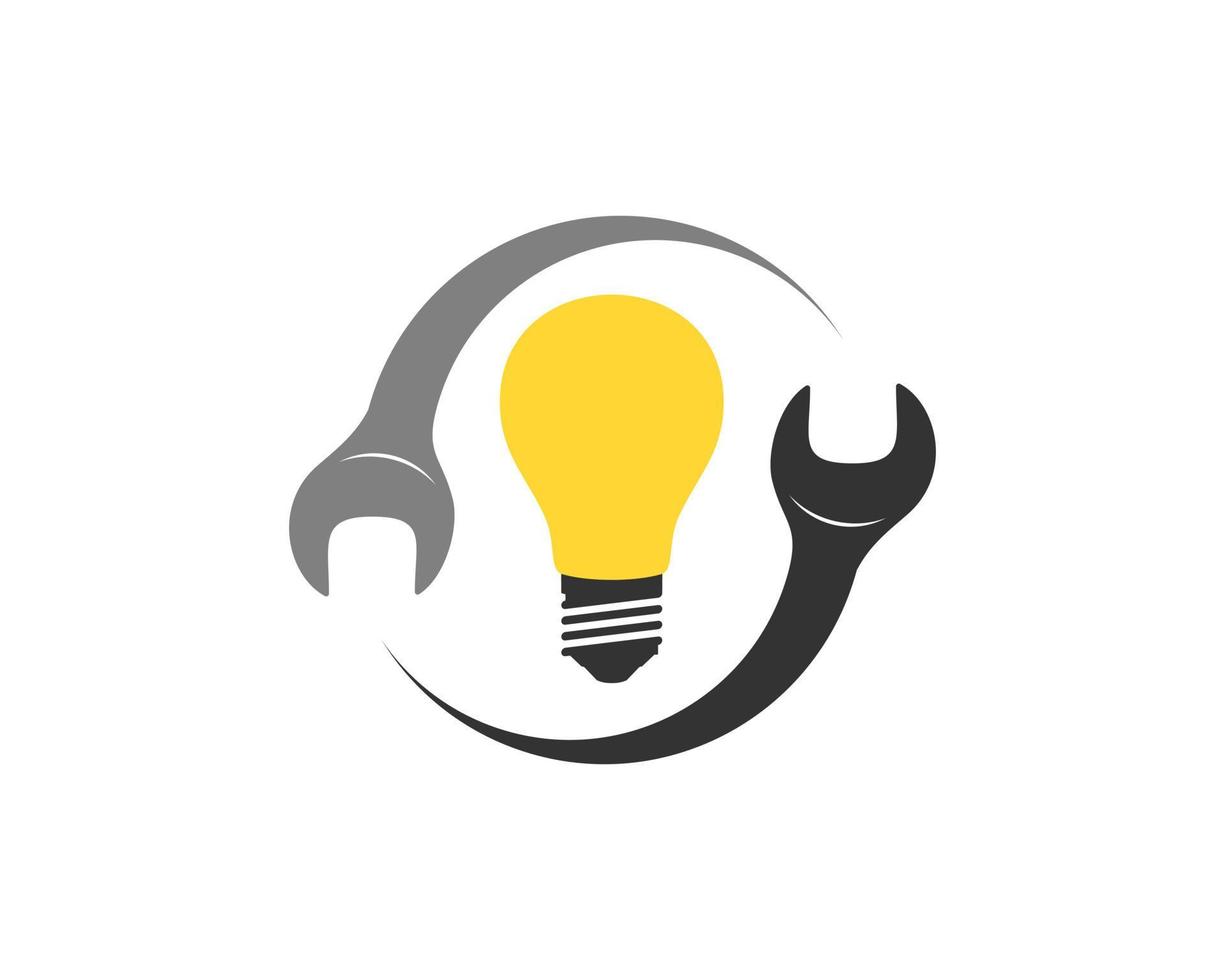 Upside down wrench with electrical bulb vector