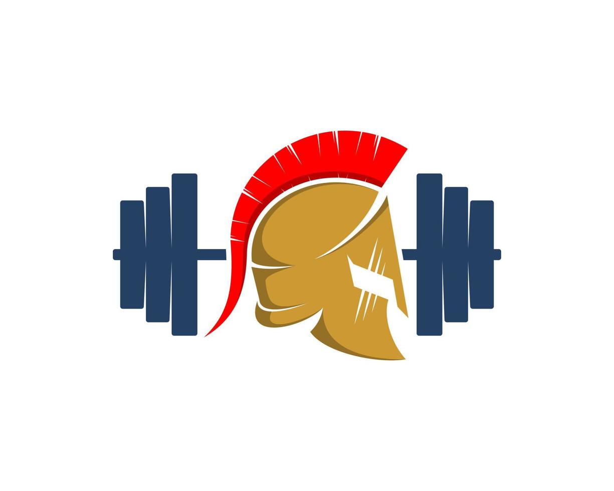 Gym barbell with knight helmet inside vector