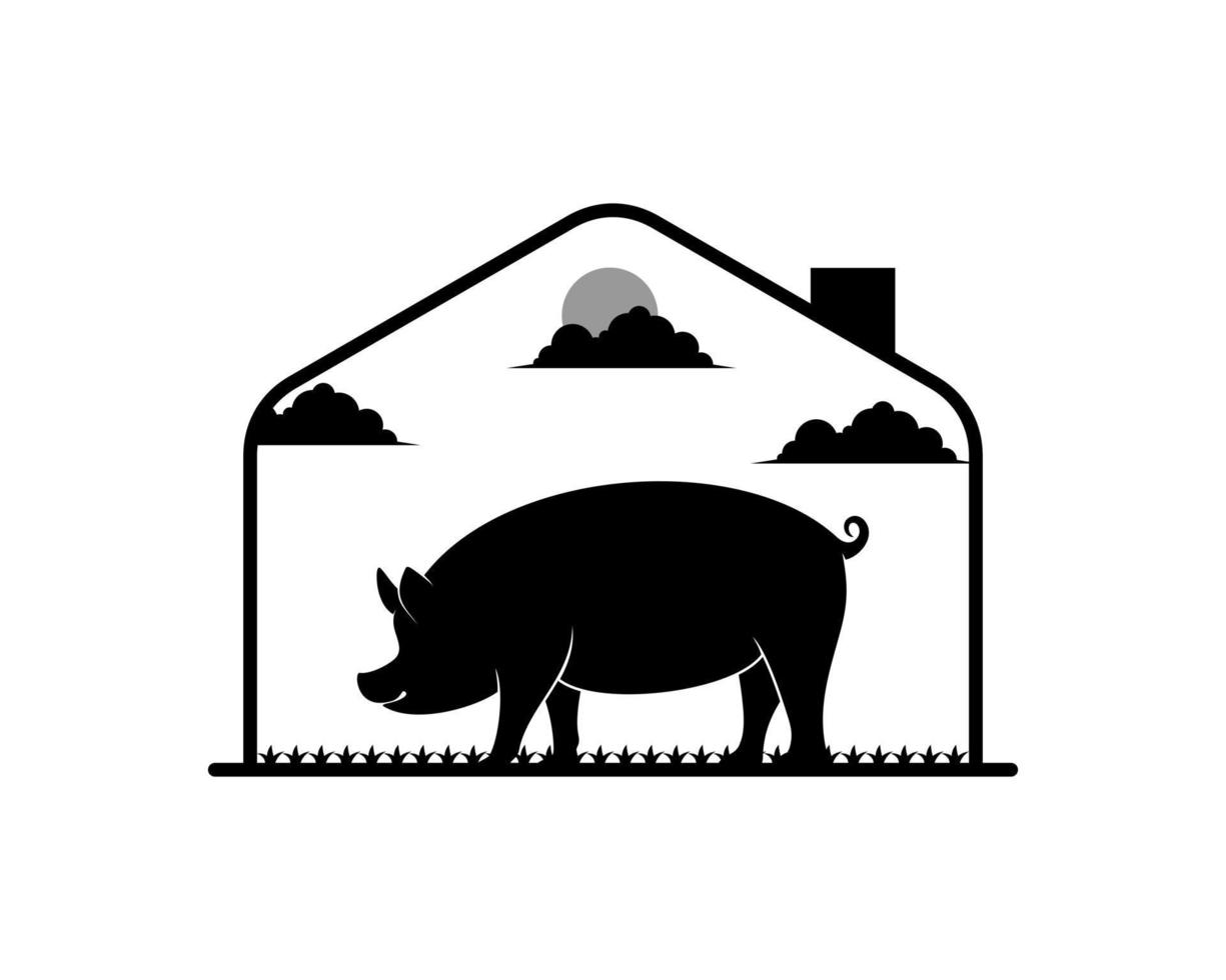 Pig farm silhouette scenery vector