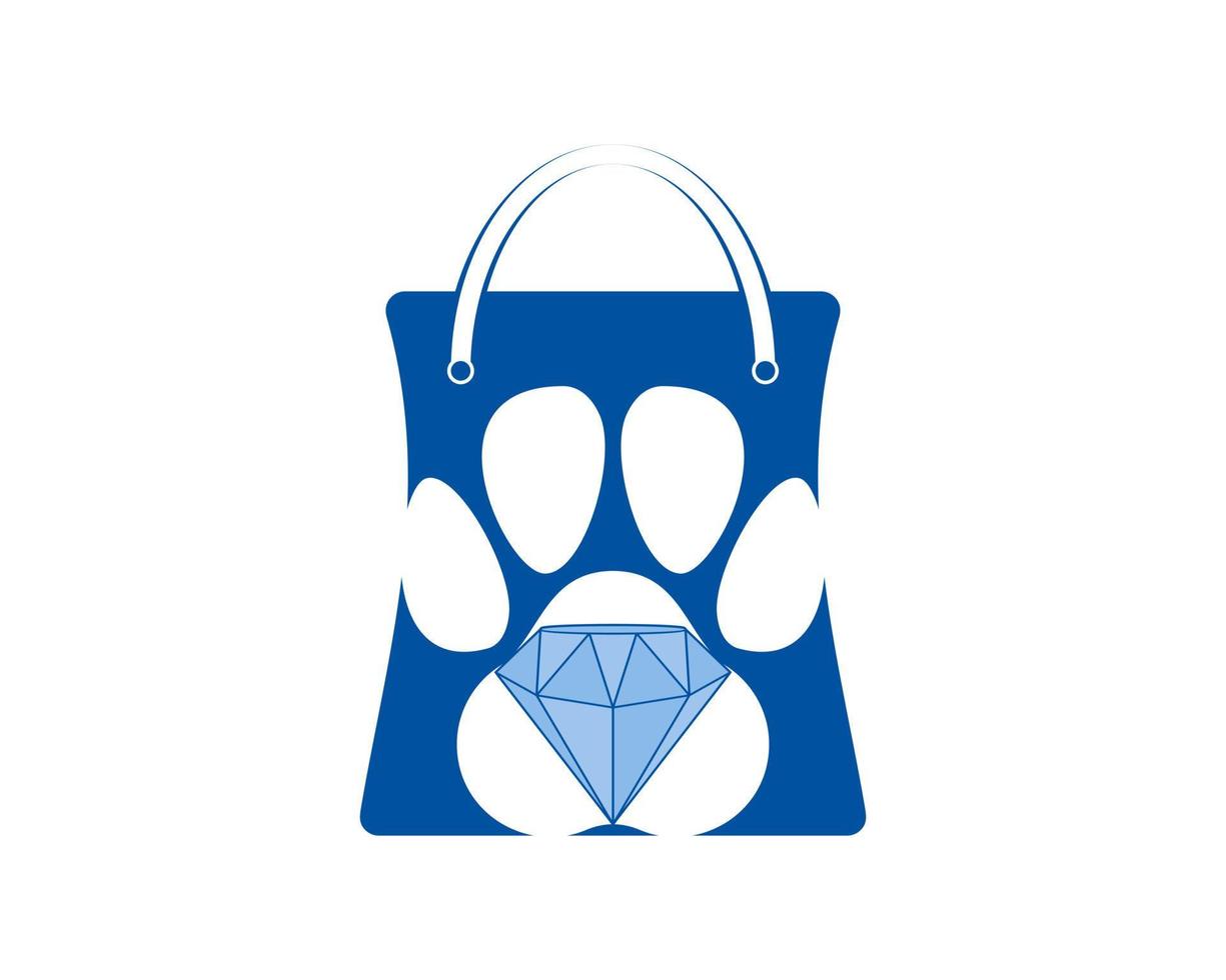 Diamond gem and paw inside the shopping bag vector