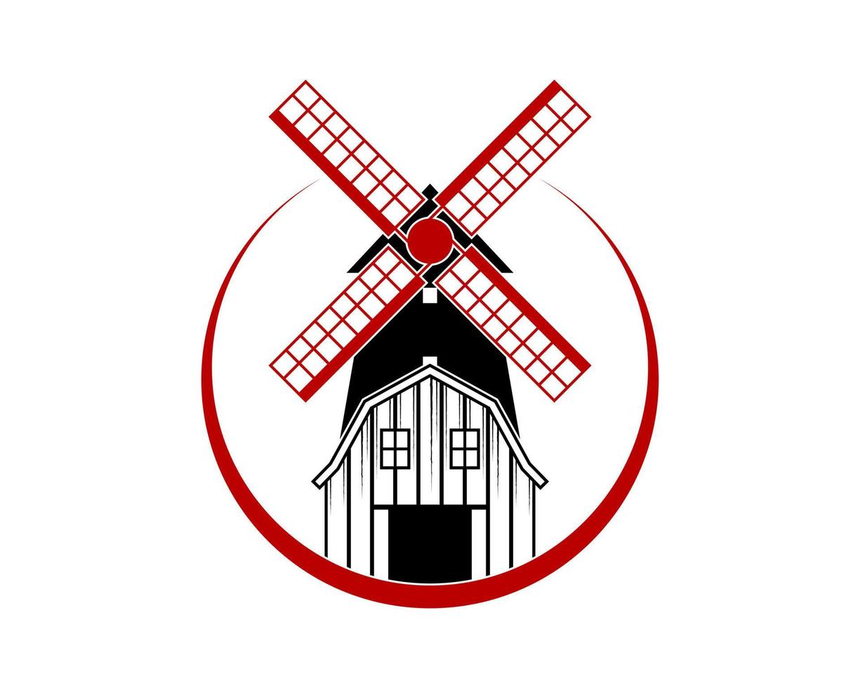 Barn with windmill farm behind vector