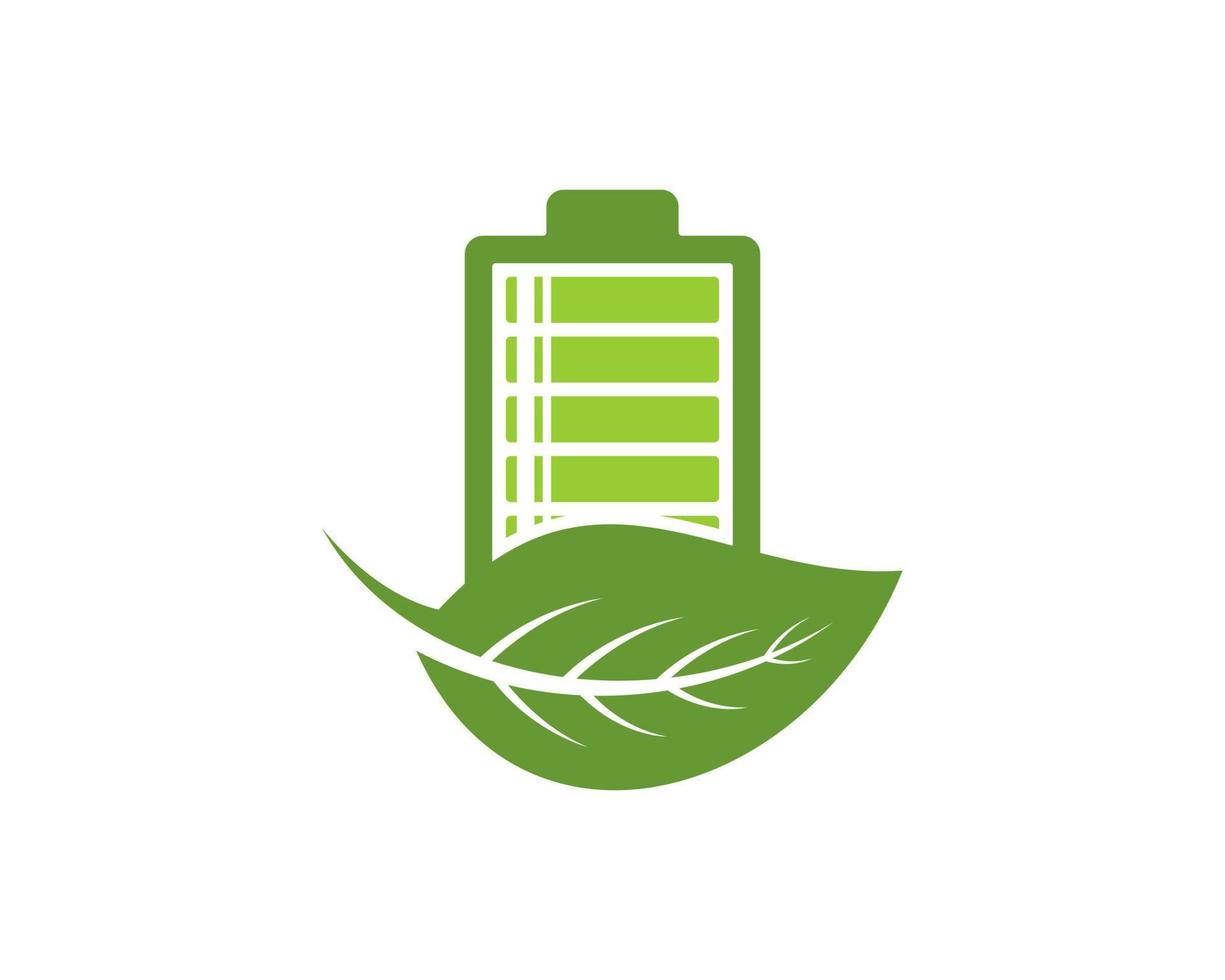 Green electrical battery with nature leaf above vector