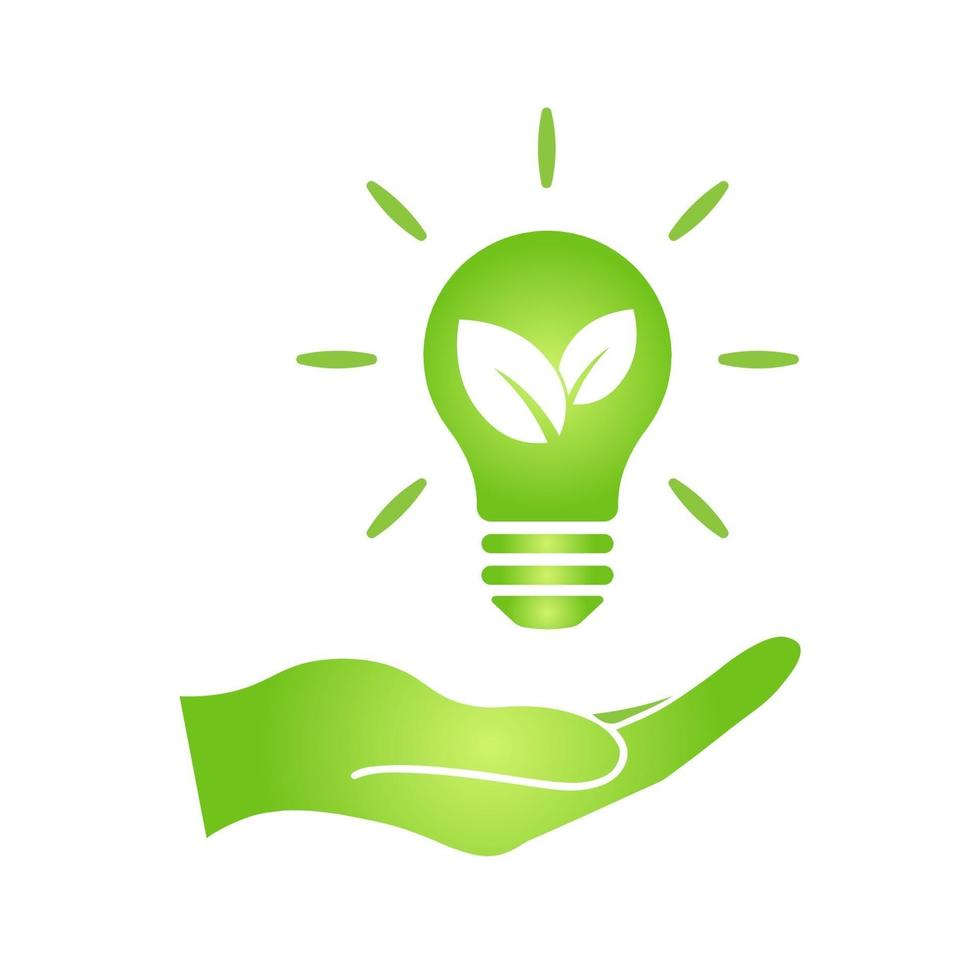 Hand with eco green leaf icon in light bulb vector