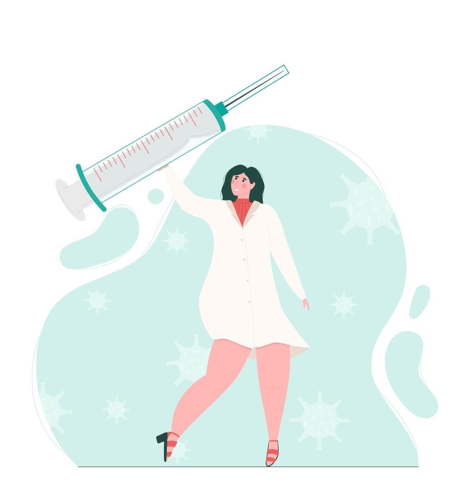 COVID-19 vaccination concept. Female doctor holding injection syringe with vaccine against coronavirus. vector