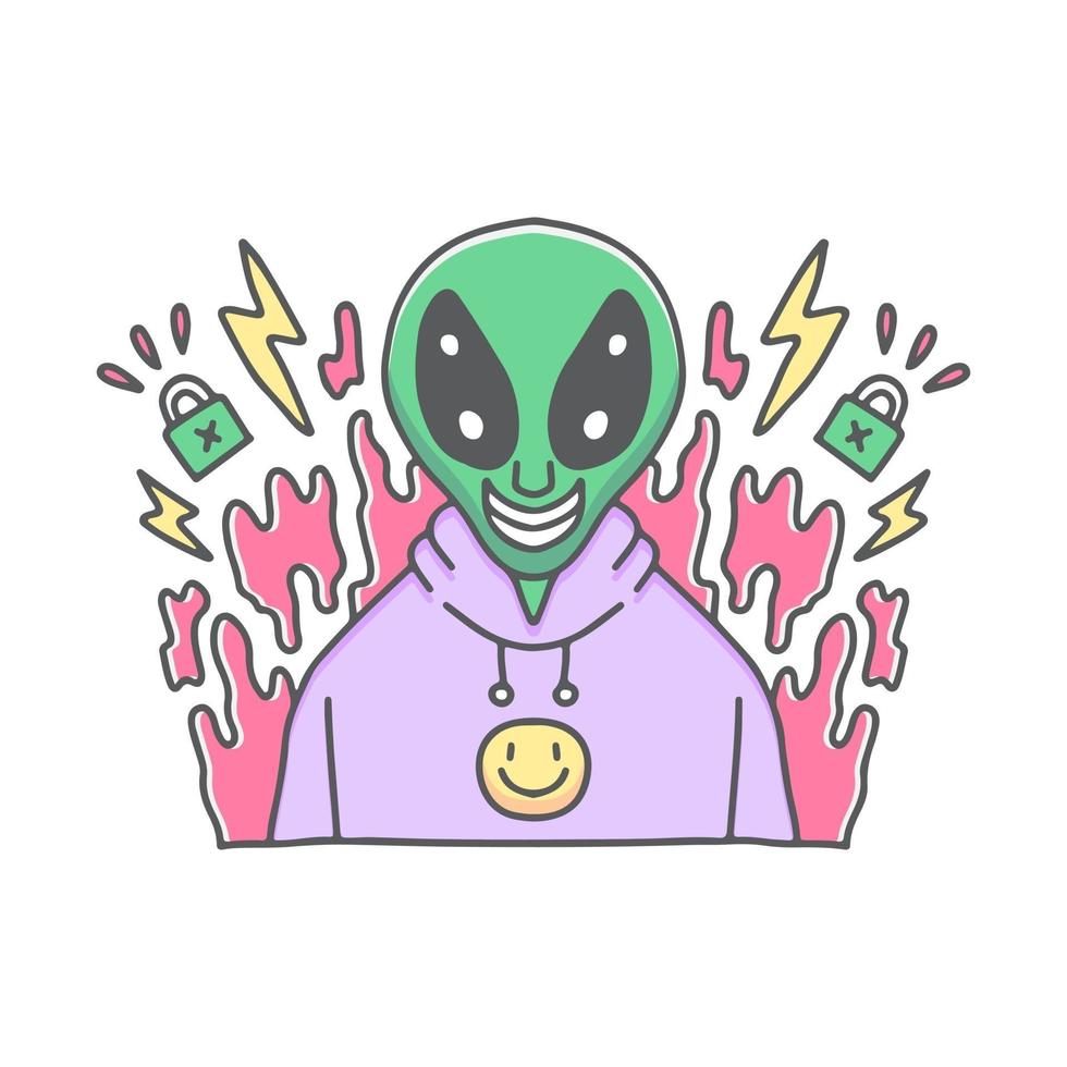 alien hype in sweater illustration. Vector graphics for t-shirt prints and other uses.