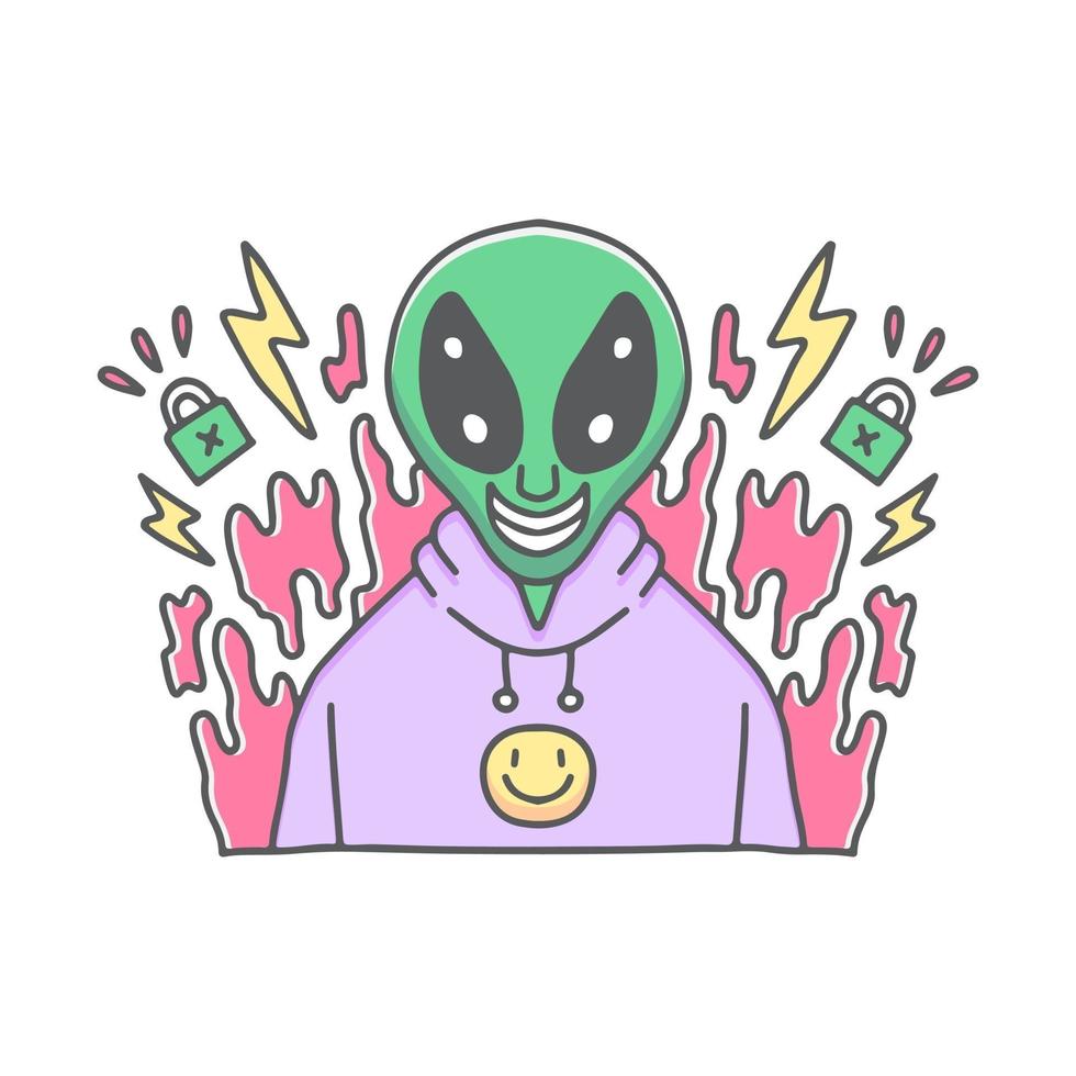 exageración alienígena en la ilustración de suéter. gráficos vectoriales para estampados de camisetas y otros usos. vector