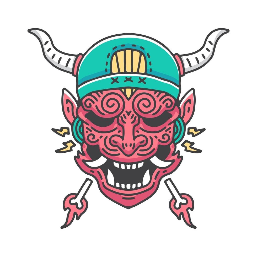 diablo japonés con ilustración de gorro de lana. gráficos vectoriales para estampados de camisetas y otros usos. vector