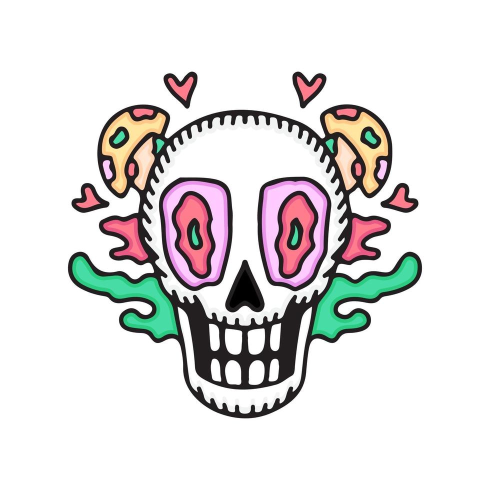 calavera con seta mágica. ilustración para camisetas, carteles, logotipos, adhesivos o prendas de vestir. vector