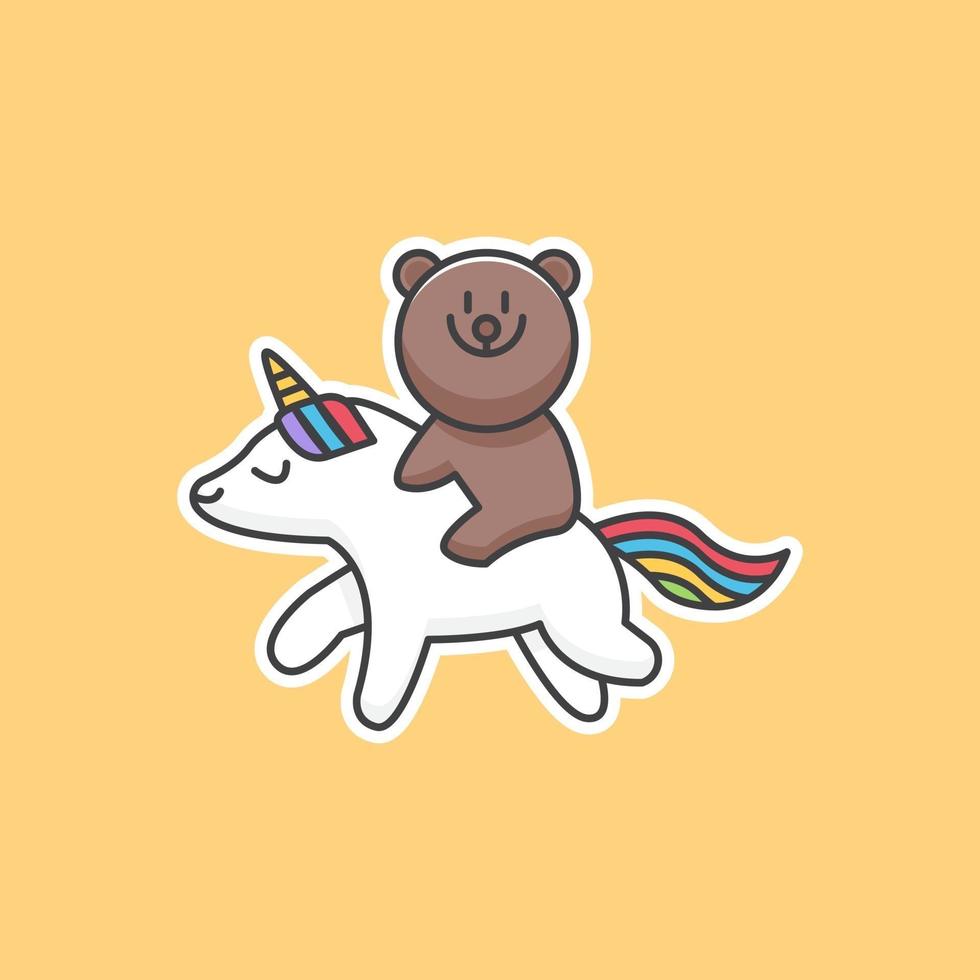 cute baby bear riding a unicorn. illustration for t shirt, poster, logo, sticker, or apparel merchandise. vector