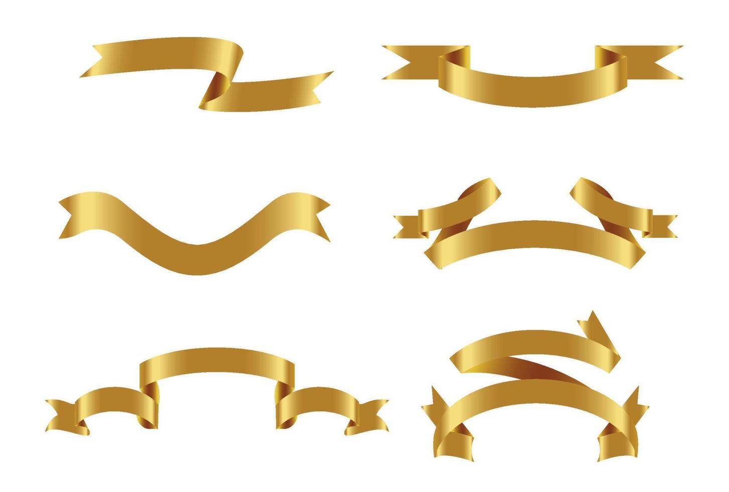 Gold glossy ribbon vector banners set. Ribbons collection. Vector Design Illustration