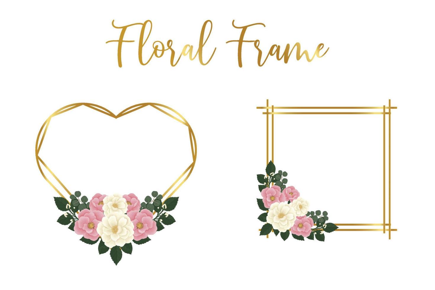 Floral Frame Pink Mini Rose flower Design Template, Digital watercolor hand drawn vector