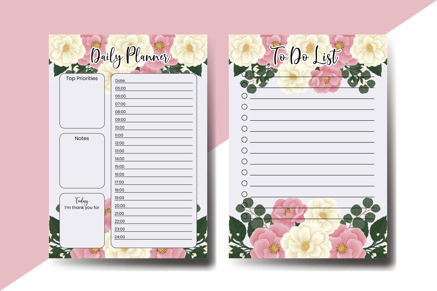 Planner To Do List Pink Mini Rose Flower Design Template vector