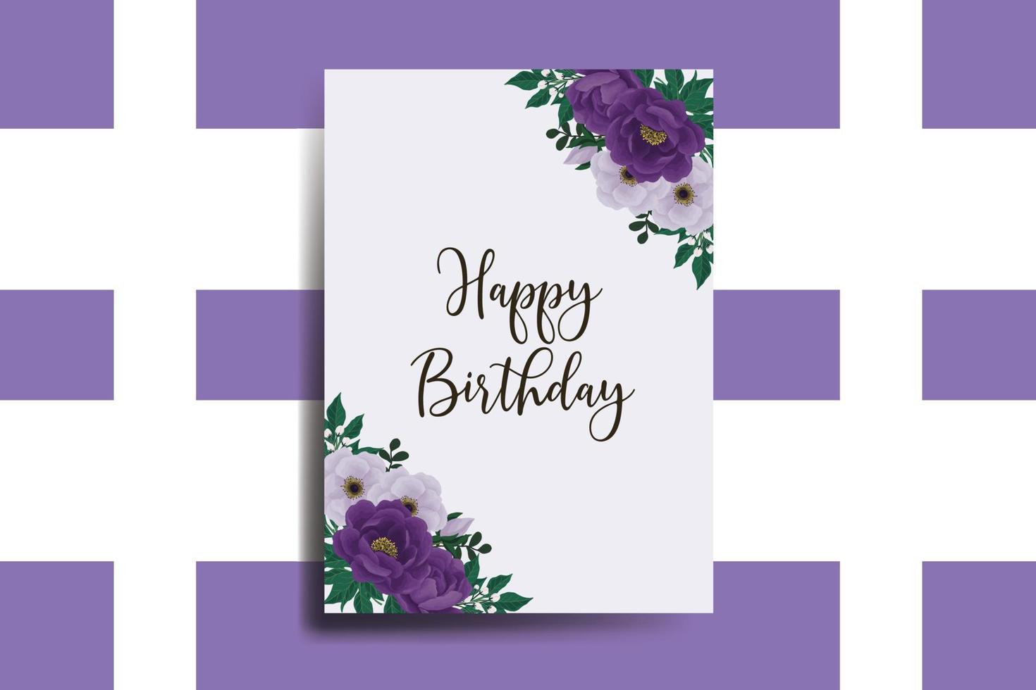 Greeting card birthday card Digital watercolor hand drawn Purple Peony Flower Design Template vector