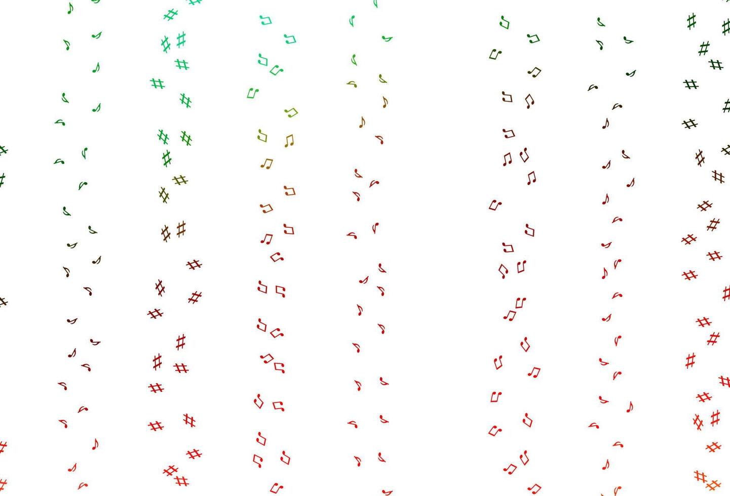 Telón de fondo de vector verde claro, rojo con notas musicales.