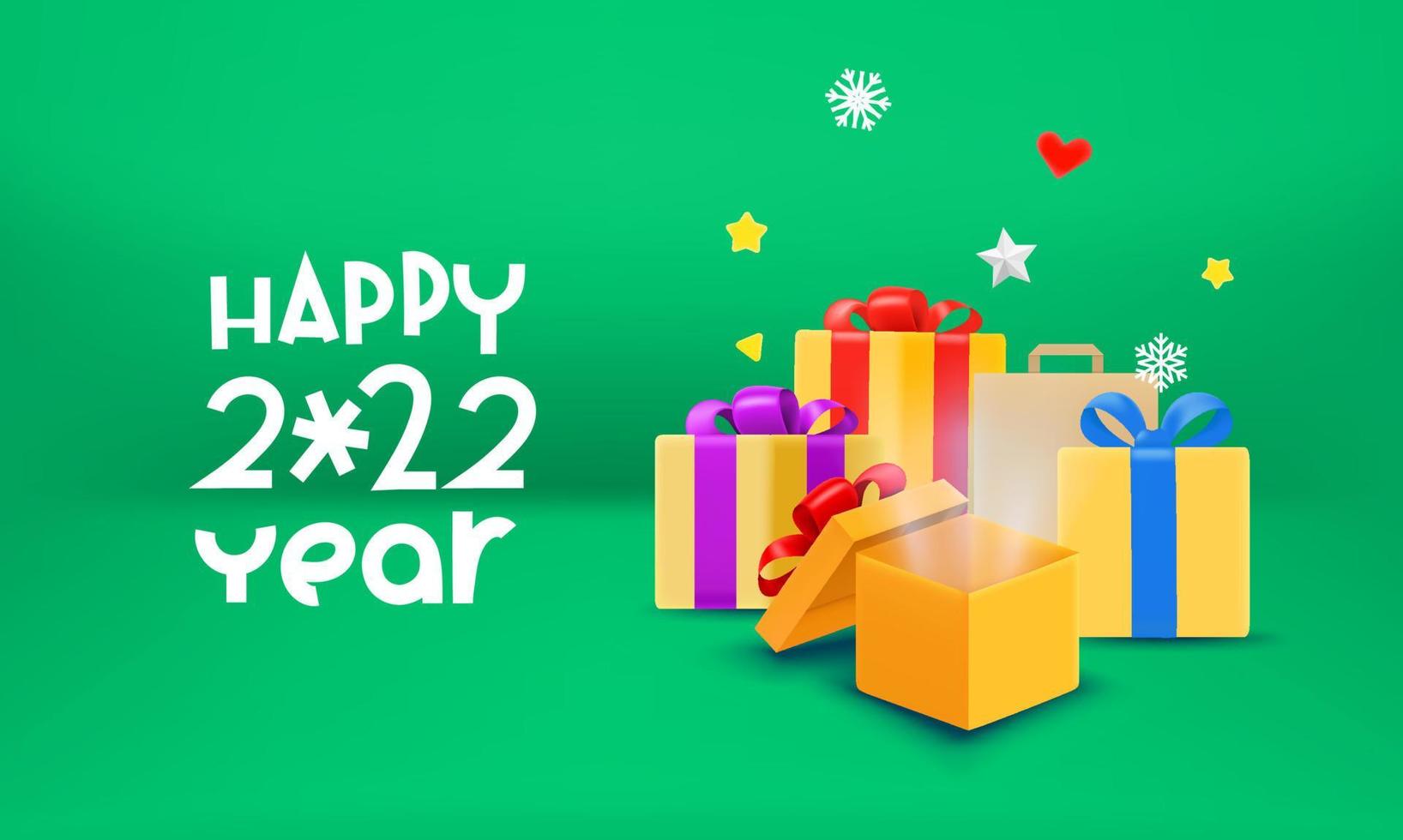 Happy 2022 year greeting card with gift boxes vector