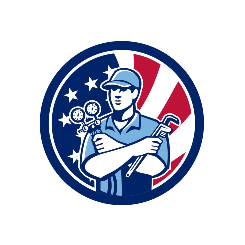 American air conditioning serviceman vector