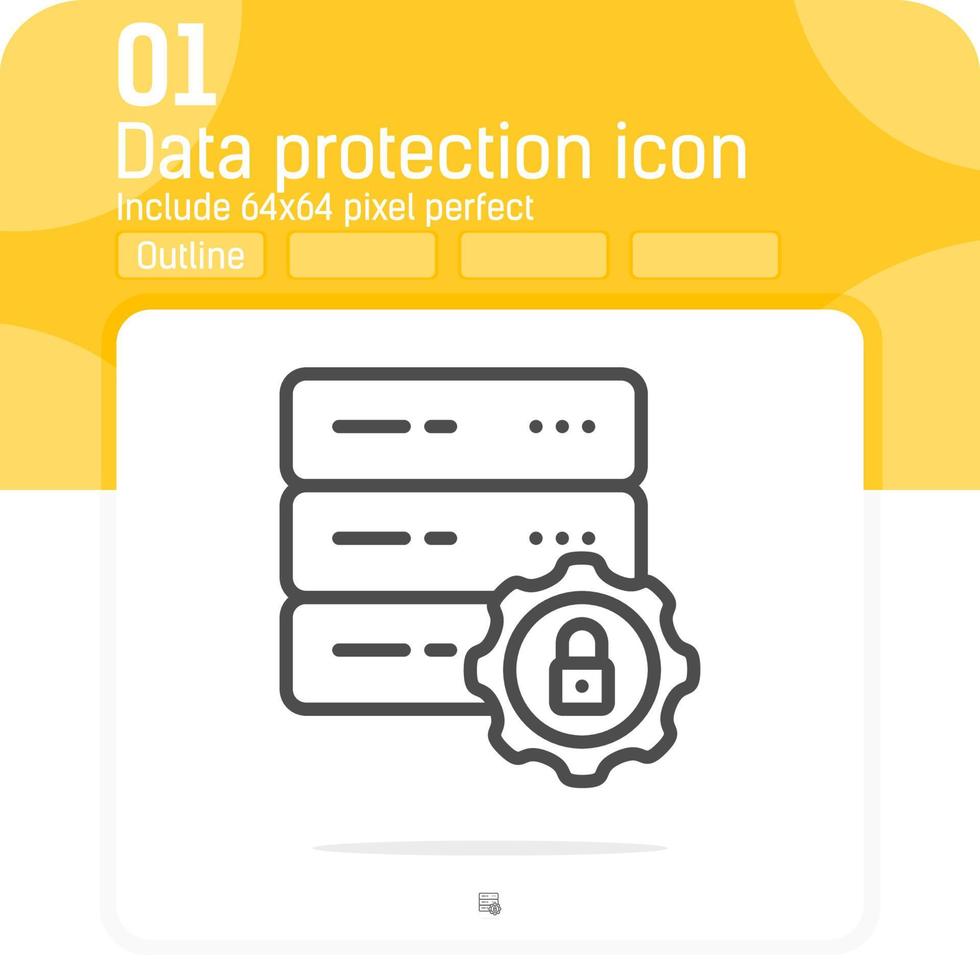 Data protection icon with thin outline or line style on isolated on white background. Vector creative illustration symbol design for web design, apps, logo, graphic design, print usage and all project