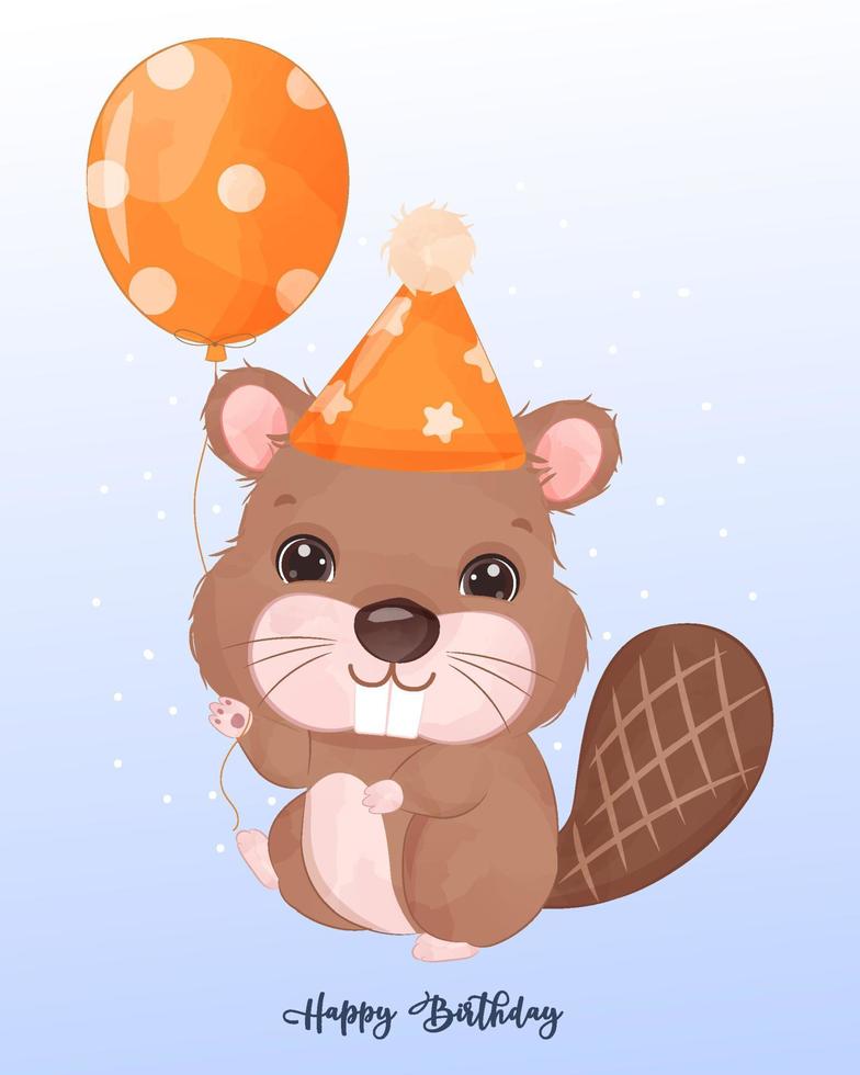 lindo castor para decoración de cumpleaños vector