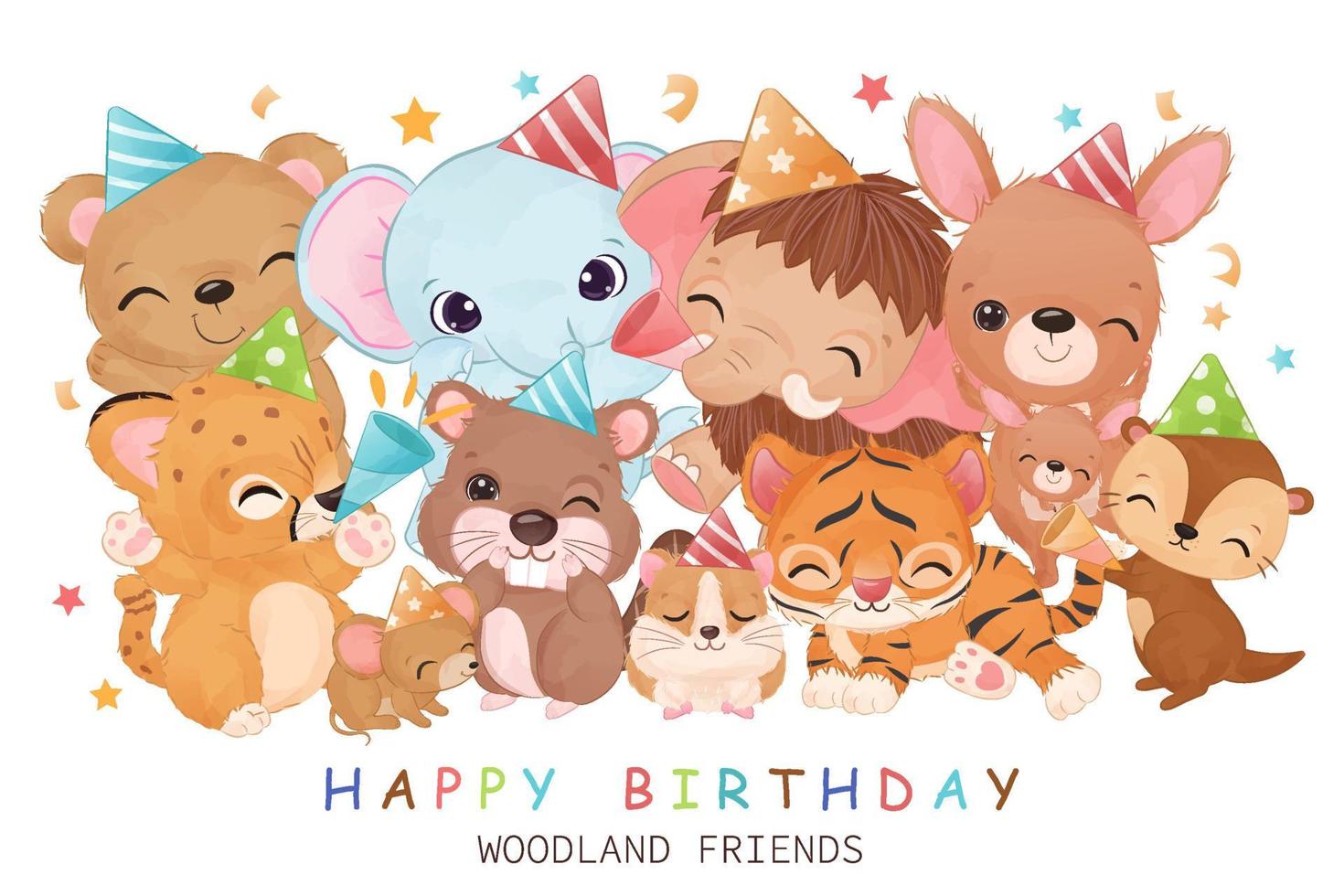 animales lindos para la decoración de la fiesta de cumpleaños vector