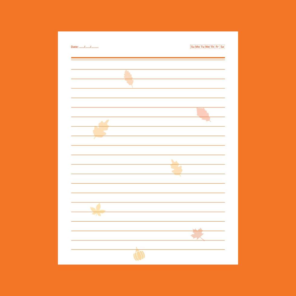 plantilla de diseño de interiores de línea de página de cuaderno de otoño vector