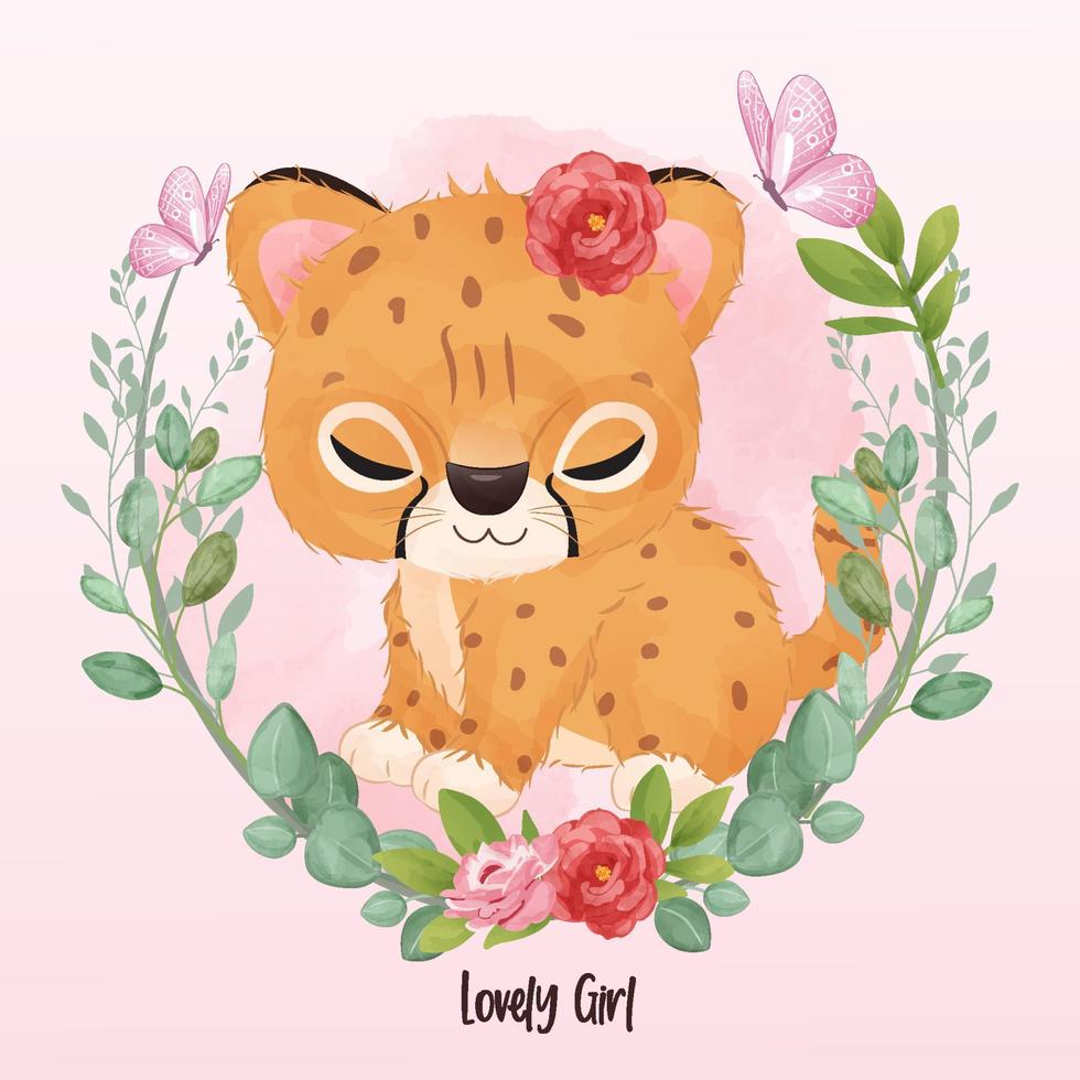 pequeño guepardo lindo en la ilustración de la acuarela vector