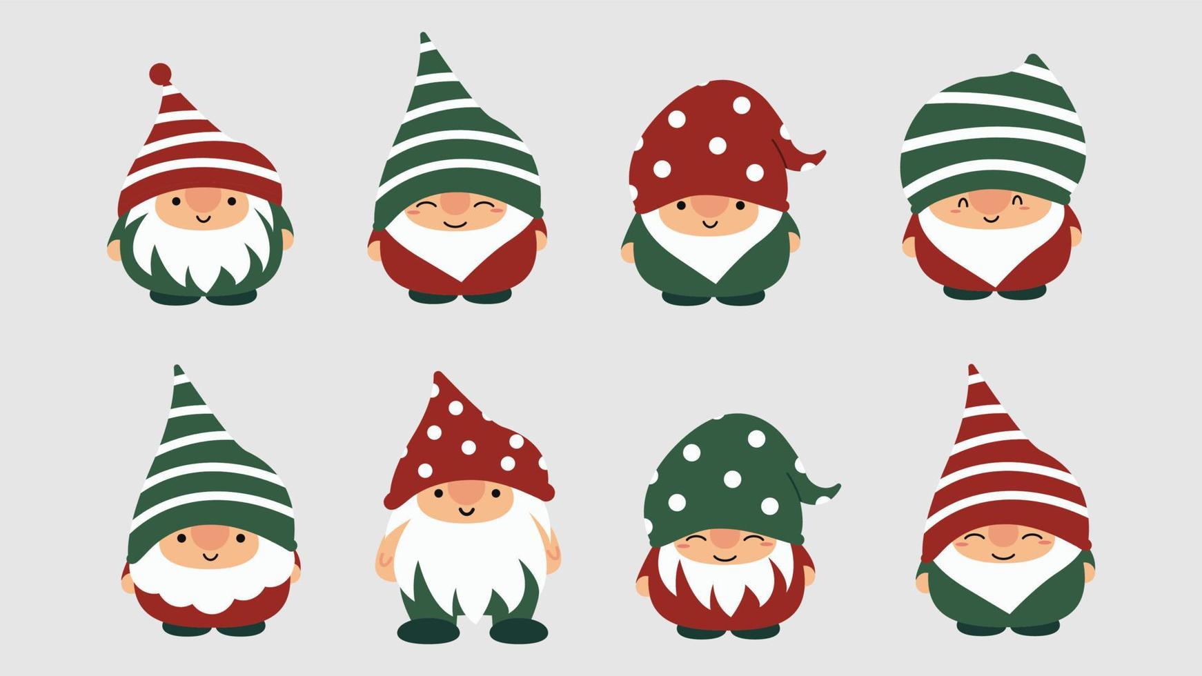 Little garden cute gnomes and elves in cartoon style. Characteristic fairies for children and kids. Kawaii gnome and magic elf design. Vector illustration.