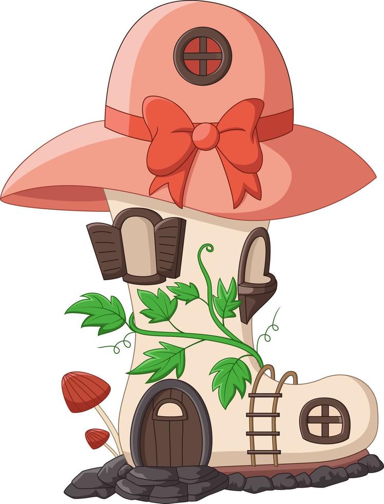 Cartoon fairytale house boots with roof of hat vector