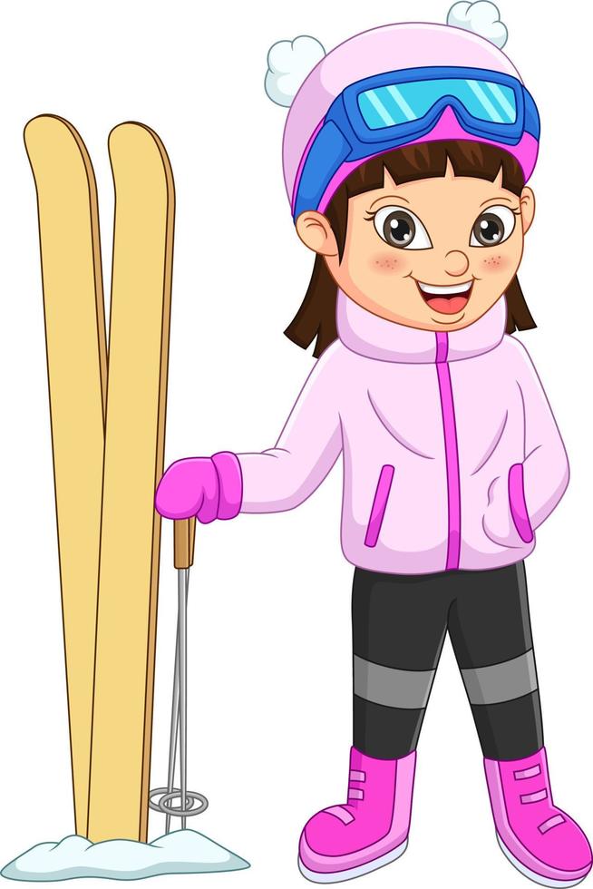 Cute Skiing Boy Dressed in Winter Clothes - Stock Illustration