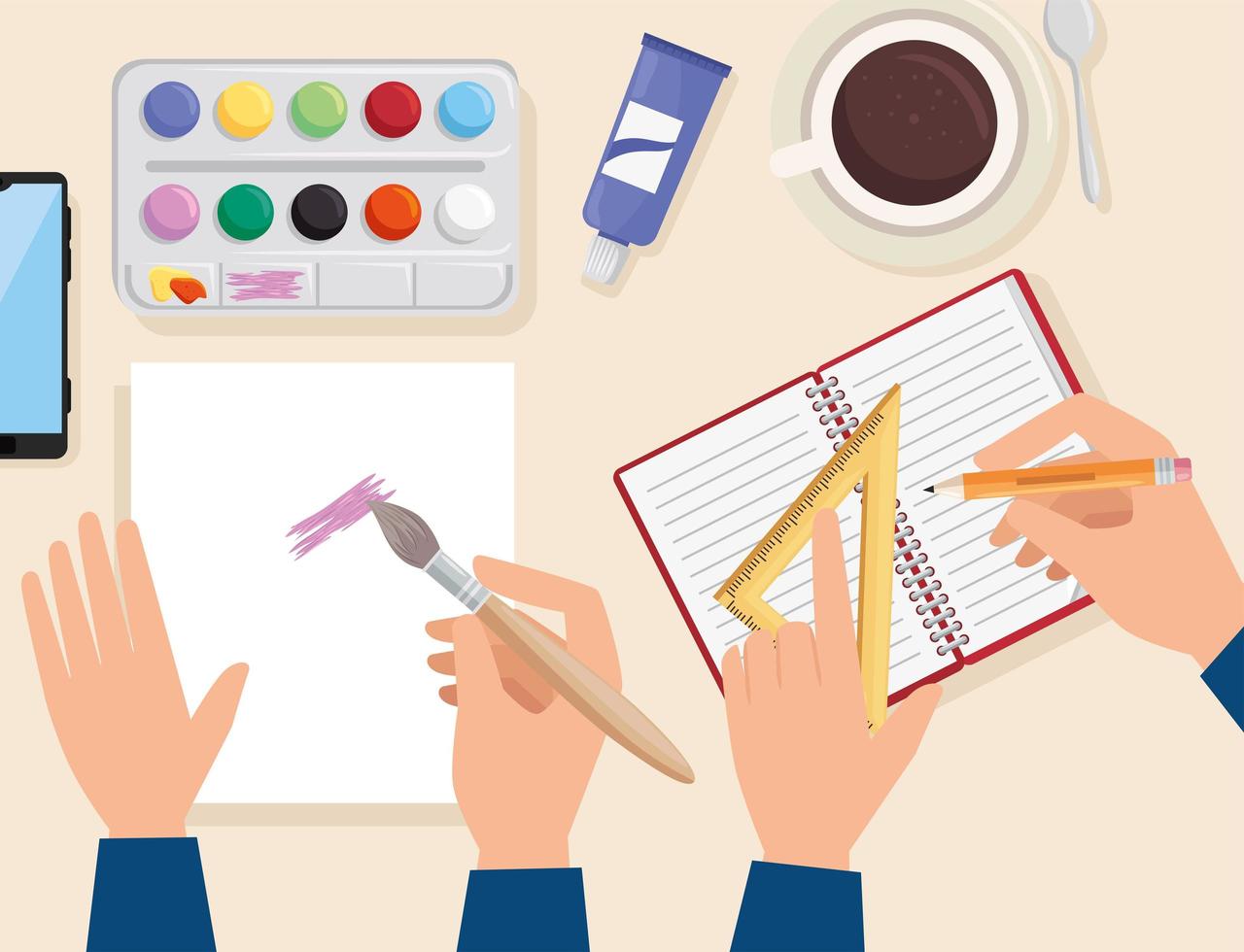 hands doing art project vector