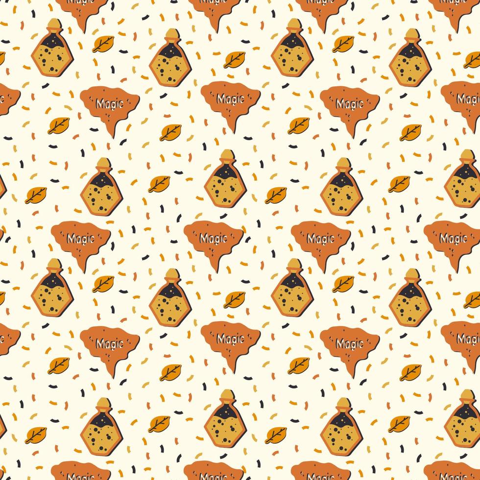 Background for a Halloween party with a bubble. The pattern is a cute Magic inscription in black and orange. Background for children's textile doodle. Vector illustration