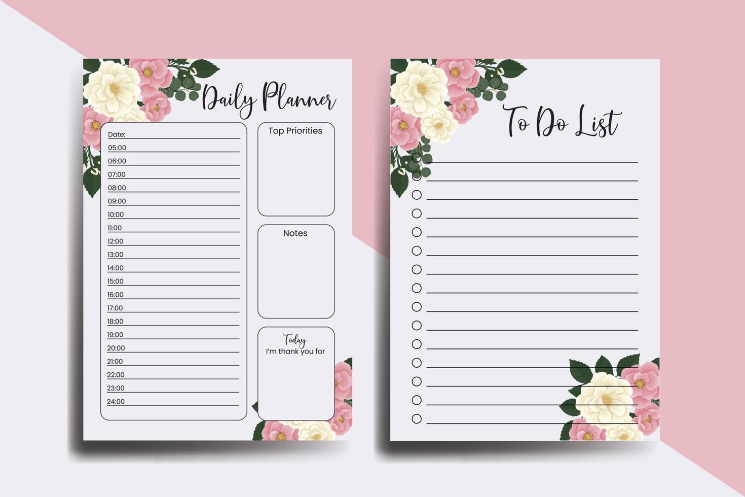 Planner To Do List Pink Mini Rose Flower Design Template vector