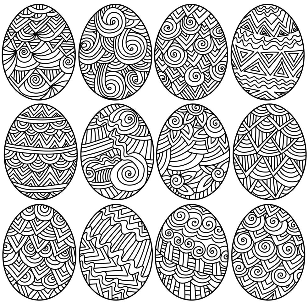 Set of easter eggs with patterns coloring page from traditional
