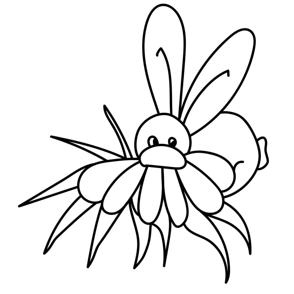 Rabbit hiding behind a flower, Easter coloring page for kids, festive activity for toddlers vector