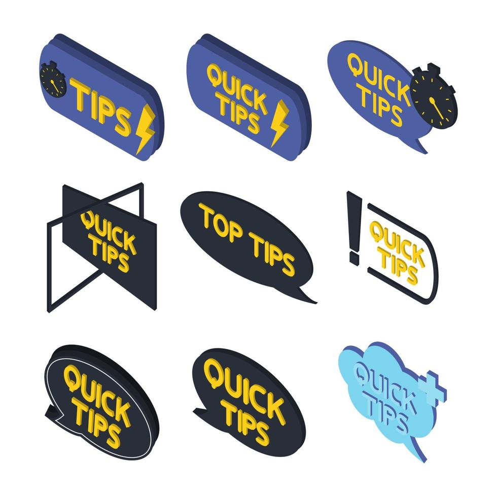 Quick tips. Abstract shapes, speech bubbles, exclamation mark with text. Helpful tricks, tooltip. Abstract isometric banner with useful information, idea, advice, solution, suggestion concept vector