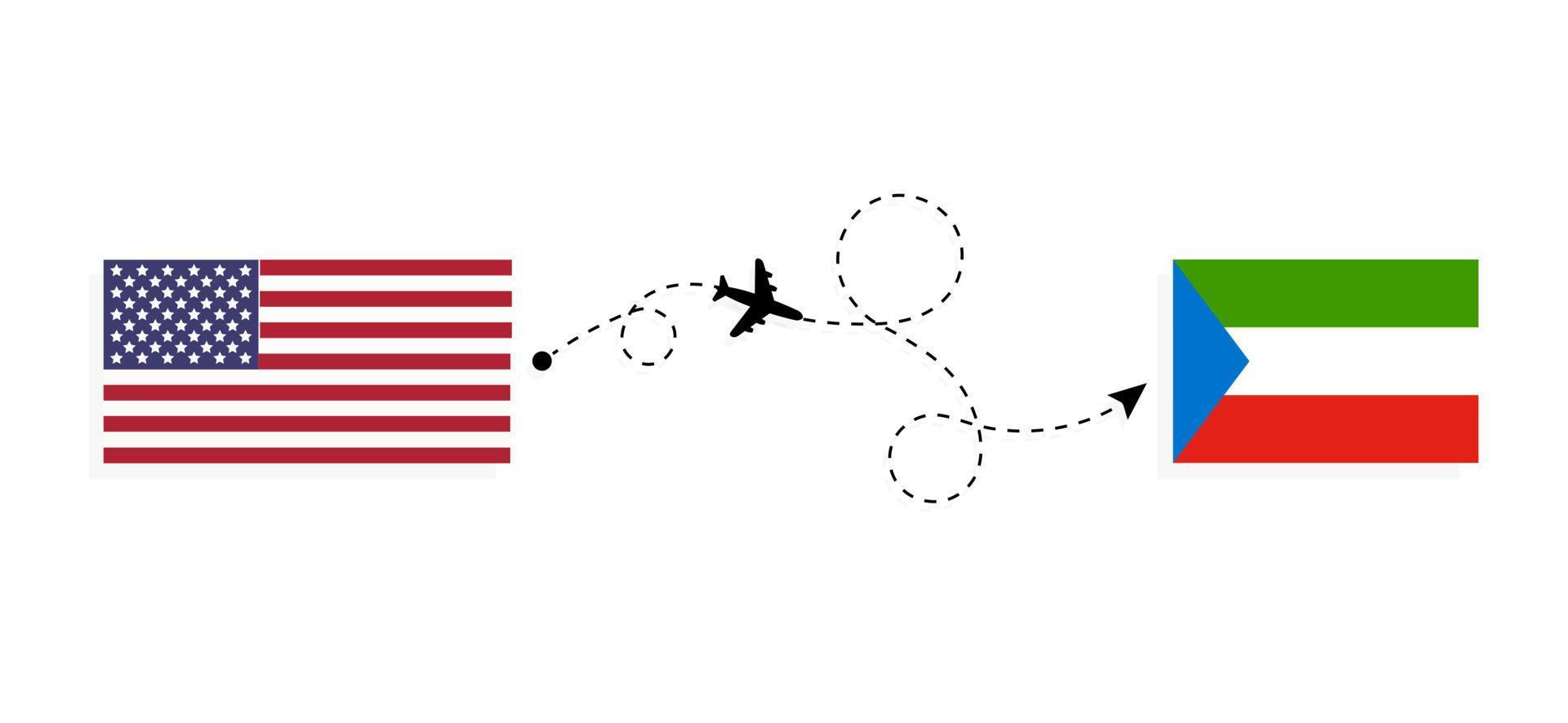 Vuelo y viaje desde EE. UU. a Guinea Ecuatorial en avión de pasajeros concepto de viaje vector