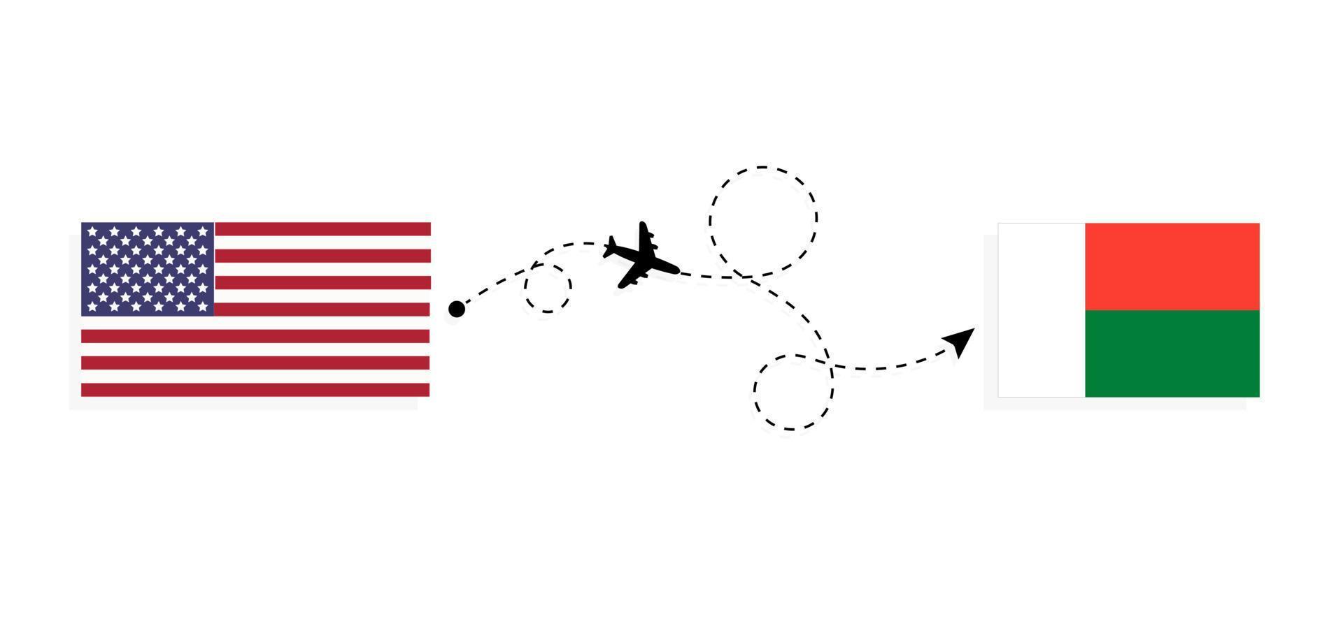 Flight and travel from USA to Madagascar by passenger airplane Travel concept vector