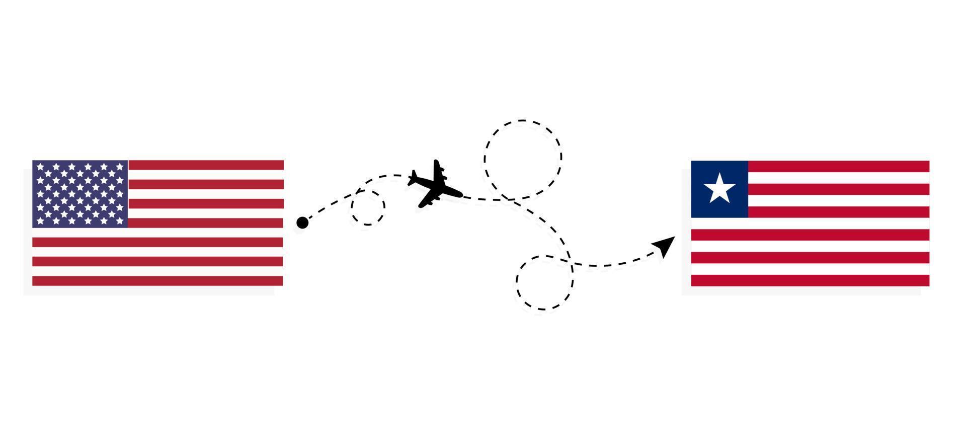 Vuelo y viaje desde EE. UU. a Liberia en avión de pasajeros concepto de viaje vector