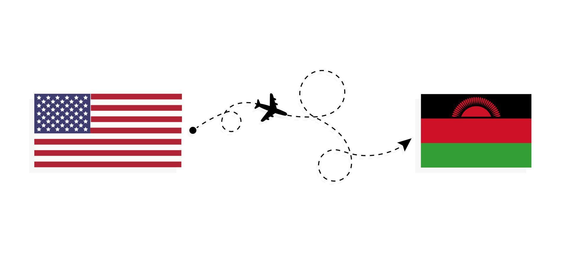 Flight and travel from USA to Malawi by passenger airplane Travel concept vector