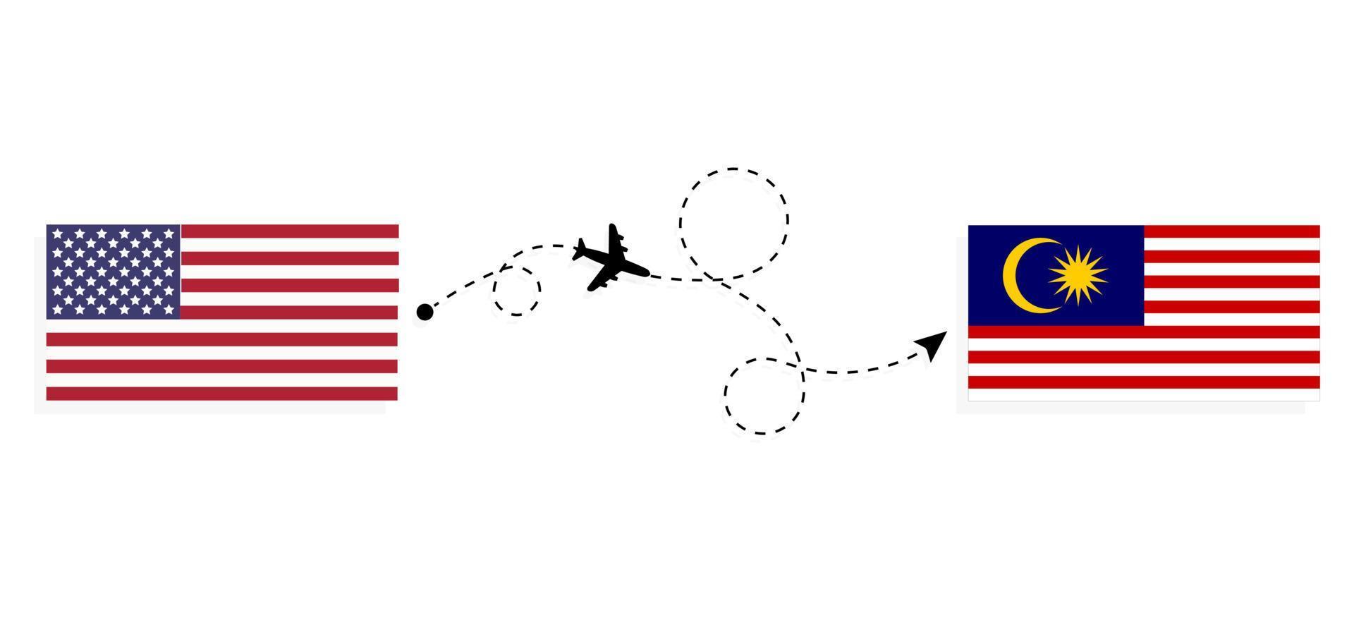 Flight and travel from USA to Malaysia by passenger airplane Travel concept vector