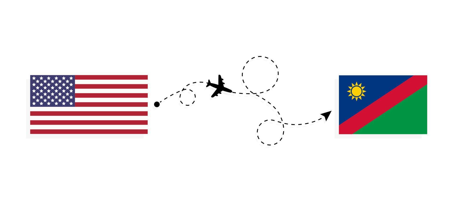 Flight and travel from USA to Namibia by passenger airplane Travel concept vector
