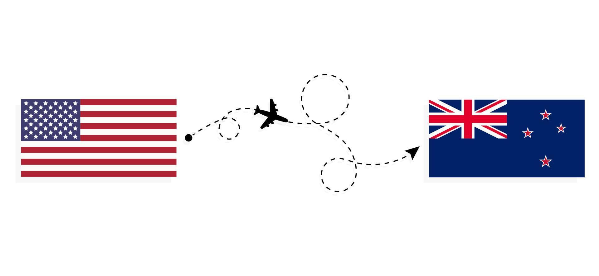 Flight and travel from USA to New Zealand by passenger airplane Travel concept vector