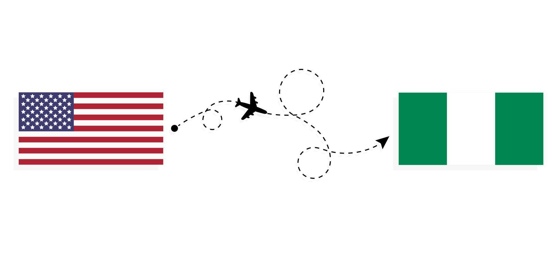 Vuelo y viaje desde EE. UU. a Nigeria en avión de pasajeros concepto de viaje vector