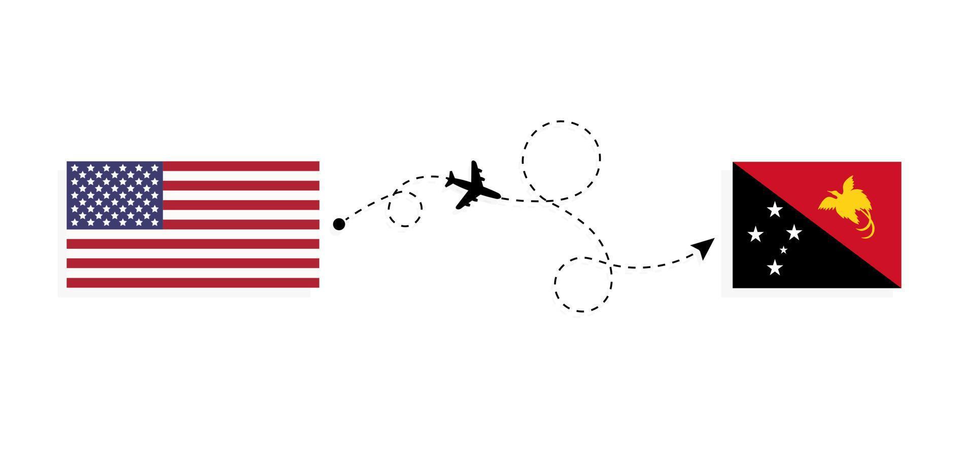 Flight and travel from USA to Papua New Guinea by passenger airplane Travel concept vector
