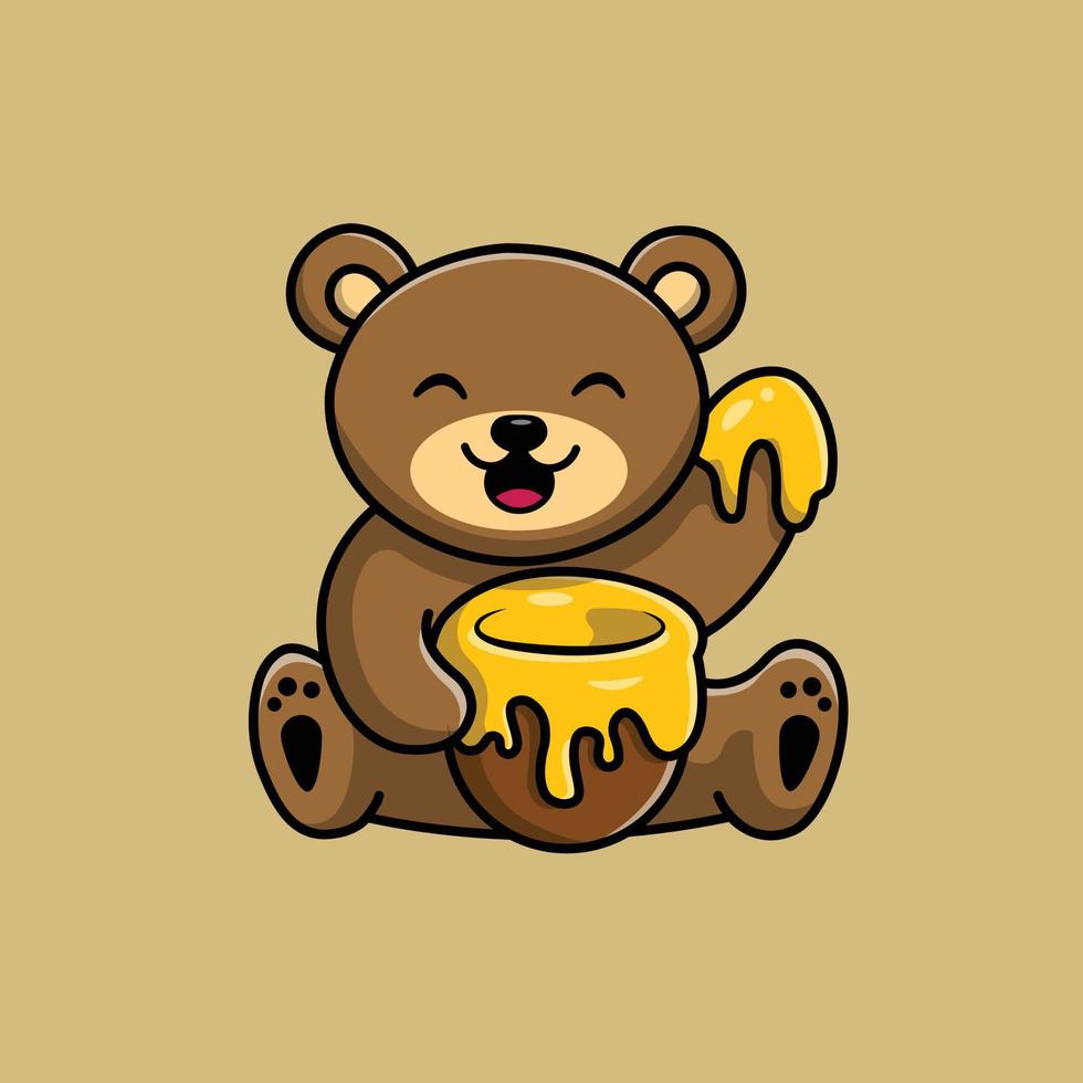 Cute Teddy Bear Eat Honey Illustration vector