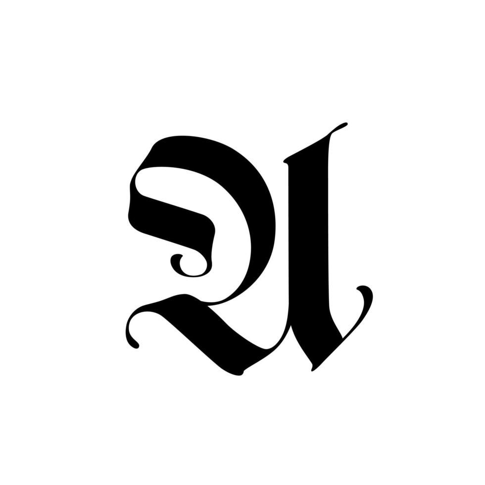 alfabeto. el símbolo está aislado en un fondo blanco. caligrafía y rotulación. letra latina medieval. logo de la empresa. monograma. vector
