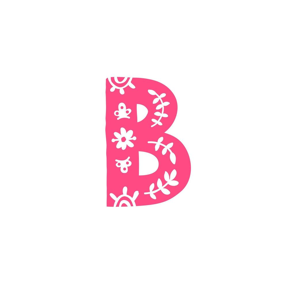 Pink letter with ornament. Applique for clothes. Logo for the company. vector