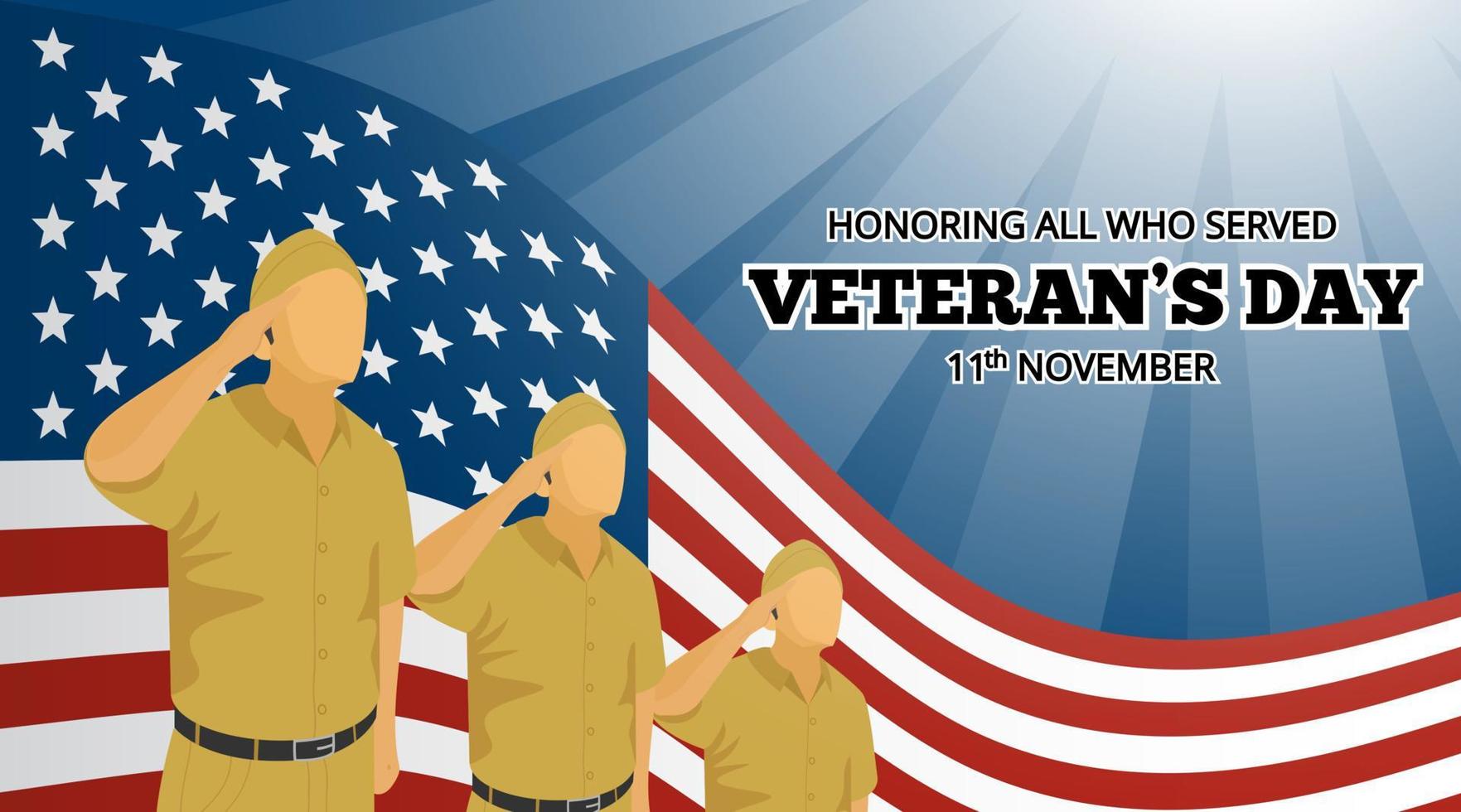 Happy veterans day background with veteran soldiers doing present arms illustration vector