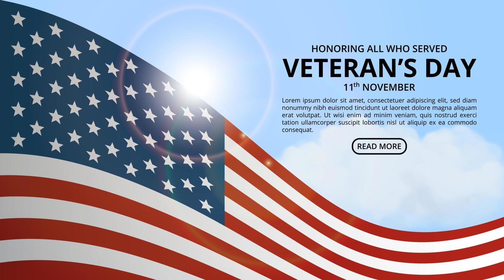 Happy veterans day background with the flag under summer sky illustration vector